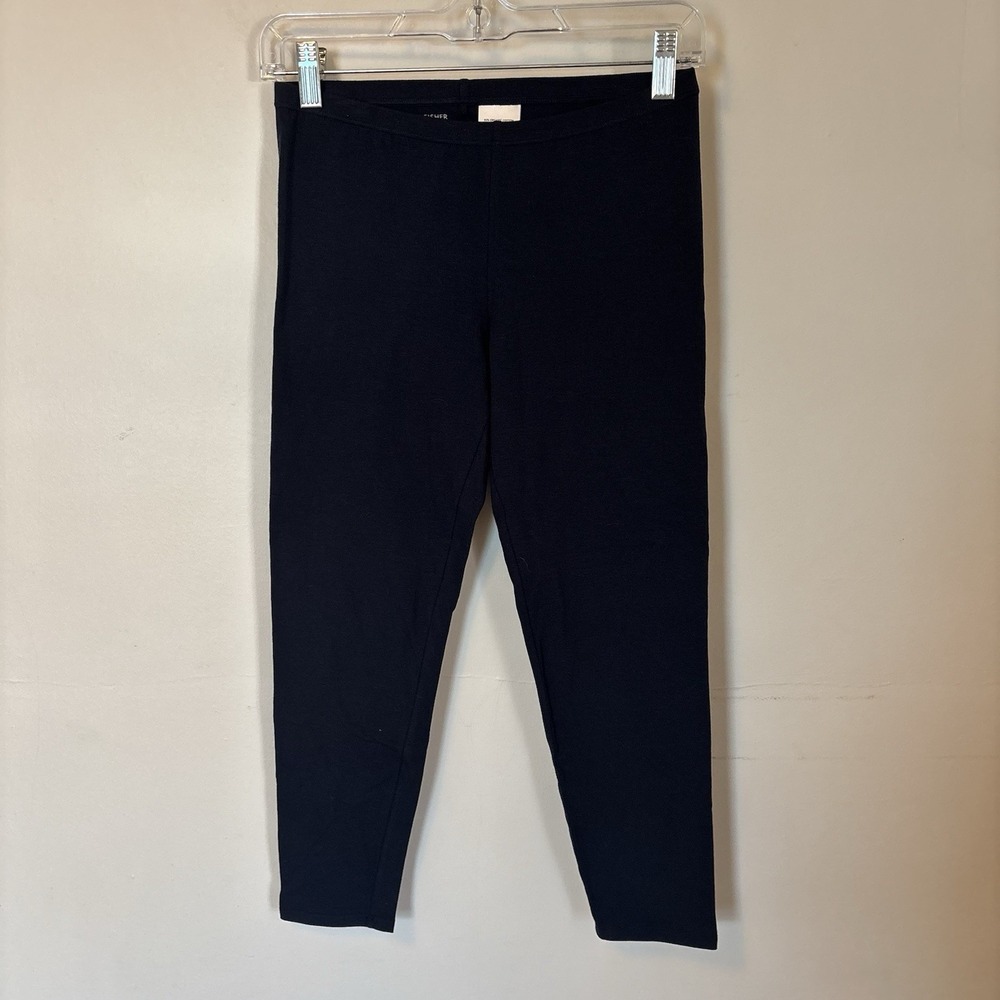 Eileen Fisher Leggings XS Organic Cotton Jersey Cropped Pull On Blue Navy